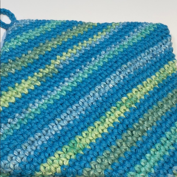 Turquoise Cotton potholders double thick handmade - Picture 3 of 4